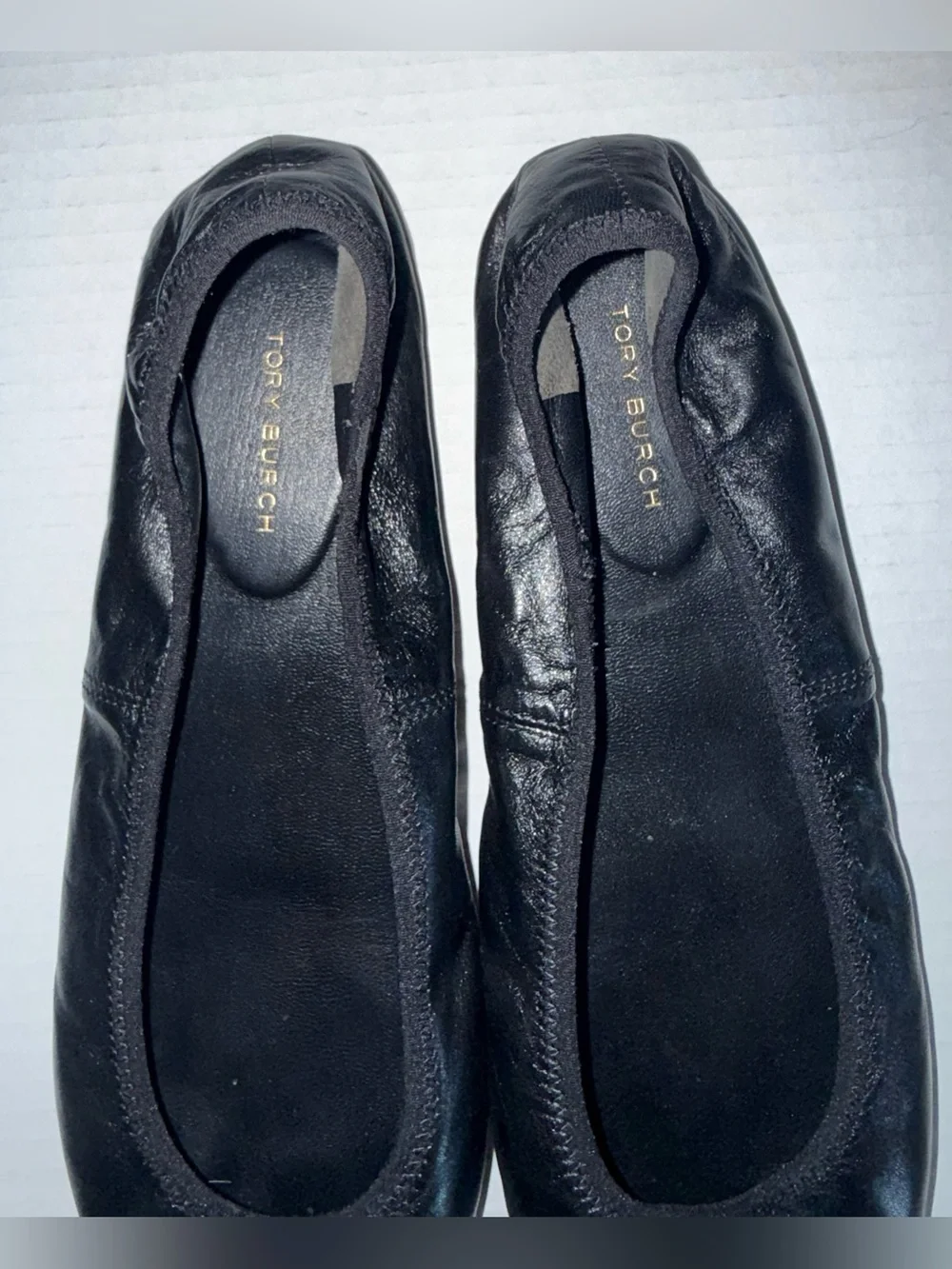 TORY BURCH Perfect Black Leather REVA Travel Foldable Comfort Ballet Flats 8.5